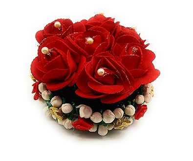Buy Jui Pearls Plastic Red Rose And White Jasmine Flower Hair Bun