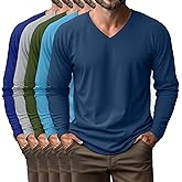 August Alley 5 Pack Men's Long Sleeves Shirts V Neck Raglan Curved Hem Plain Basic Tee Fall Tops Multipack