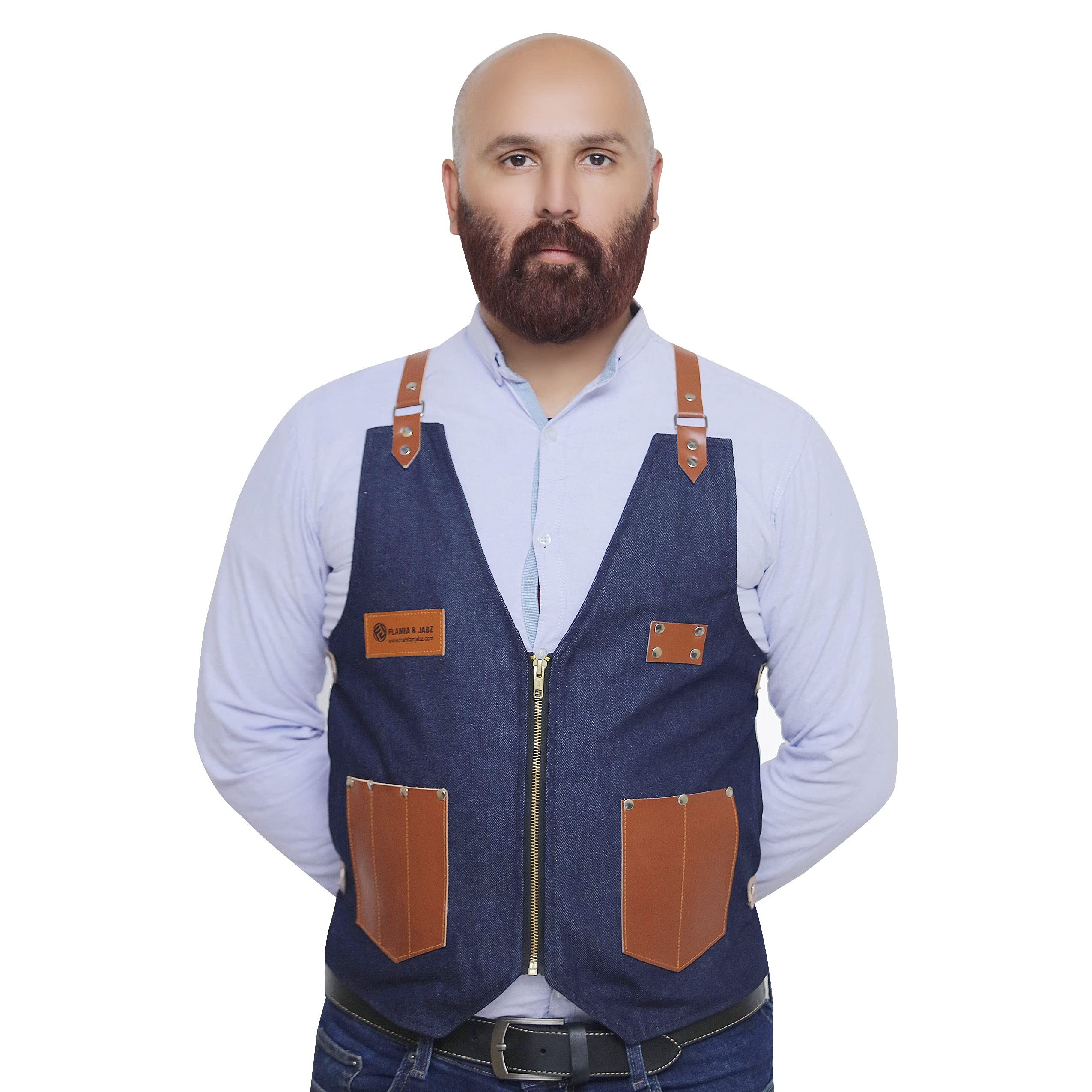 Vest Style Apron for professional barber, hairdresser & hairstylist (Blue)