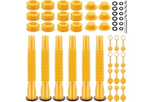 Pftjujudan Yellow Can Spout Replacement Kits, Nozzle Replacement for most 1/2/5/10 Gal Can,Can Spouts Set with Flexible Nozzles,Threaded Caps,Vent Caps,1 drill Lid etc(6 Kits)