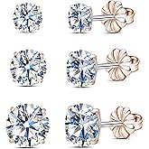 Limerencia Moissanite Stud Earrings, 3 Pairs Titanium Screw Back Earring, D Color VVS1 Clarity Lab-created Moissanite Earrings, Hypoallergenic G23 Pure Titanium for Women Men Sensitive Ears