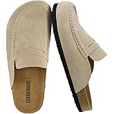 CUSHIONAIRE Fondu Genuine Leather Mule Clogs for Women, Comfortable Slip On Womens Shoes with Penny Strap Accent and Memory Foam Footbed
