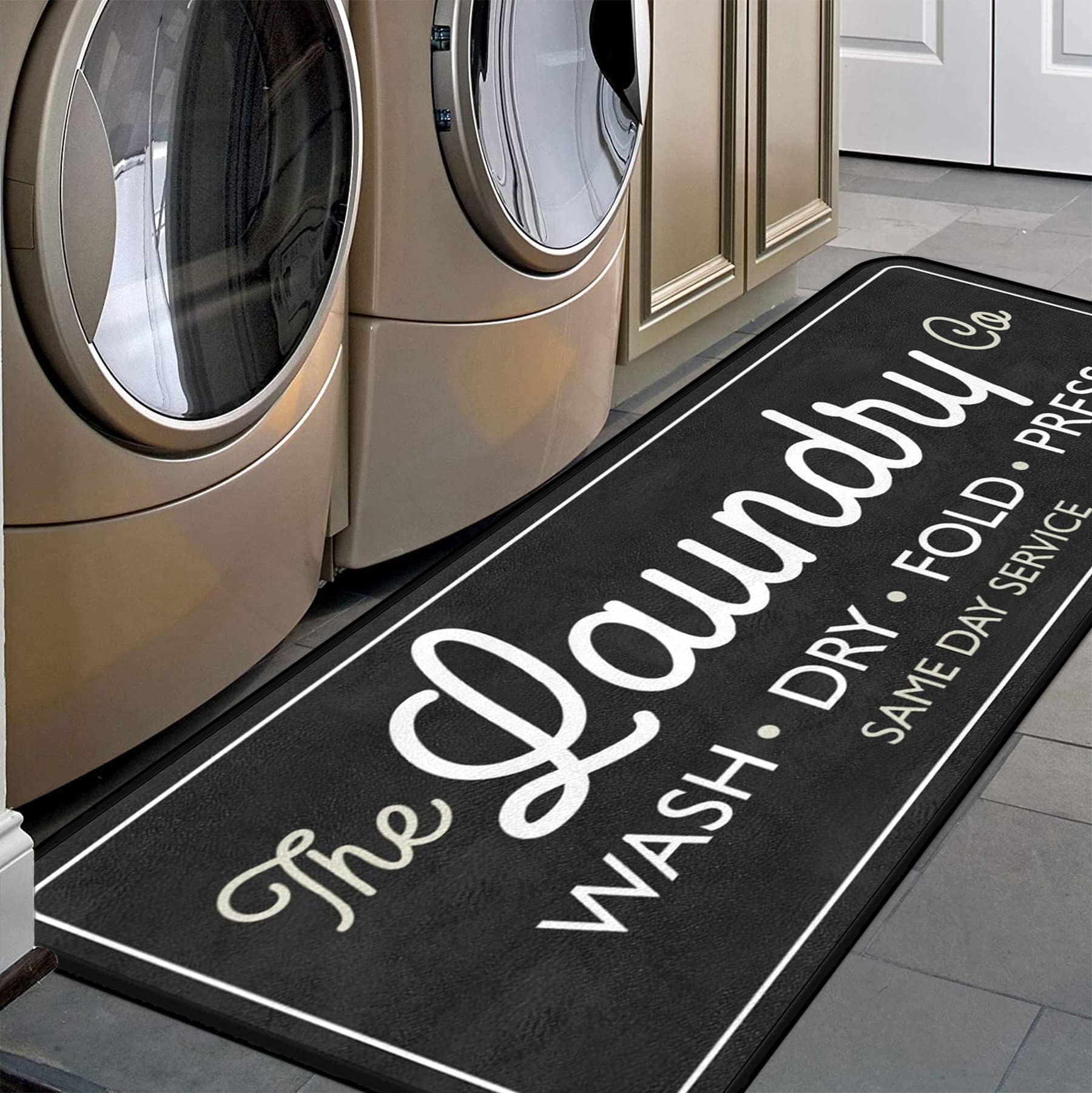 Photo 1 of Laundry Room Long Mat Area Rug Non-Slip Floor Mat Waterproof Farmhouse Carpet for Kitchen 40" x 20"(Black-3)