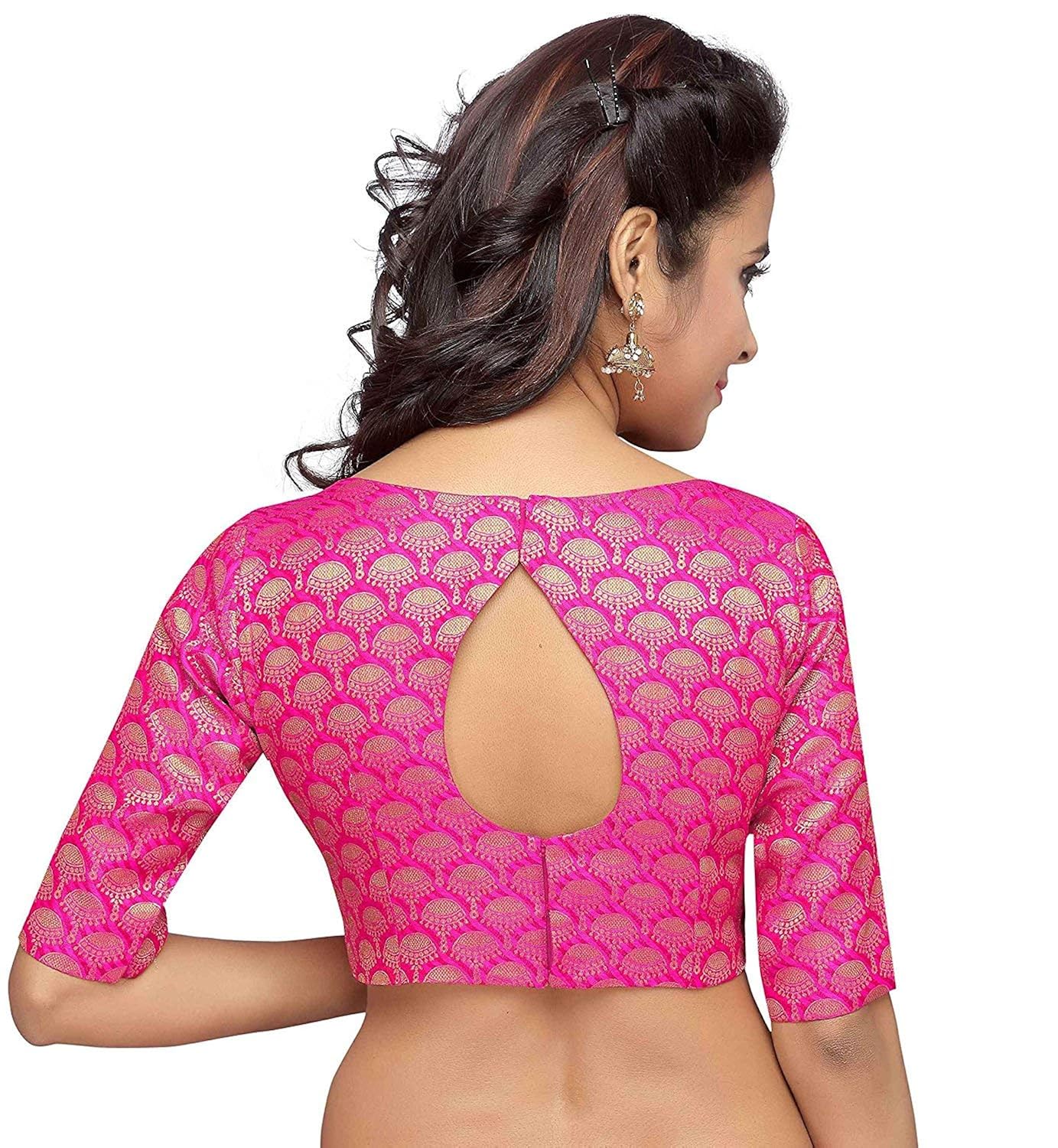 globatic creation women's brocade & georgette blouse(umbrella pink)