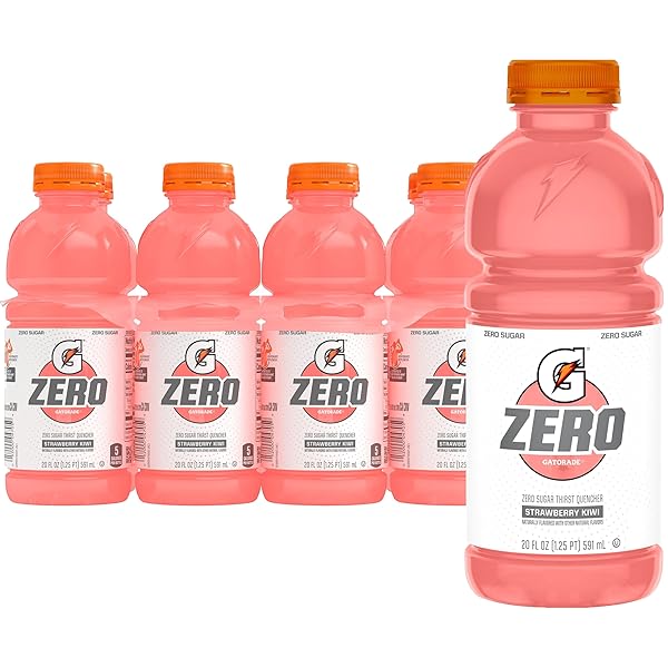 GATORADE THIRST QUENCHER ZERO SUGAR SPORTS DRINK, STRAWBERRY KIWI, 20OZ BOTTLES, 8 PACK, ELECTROLYTES FOR REHYDRATION