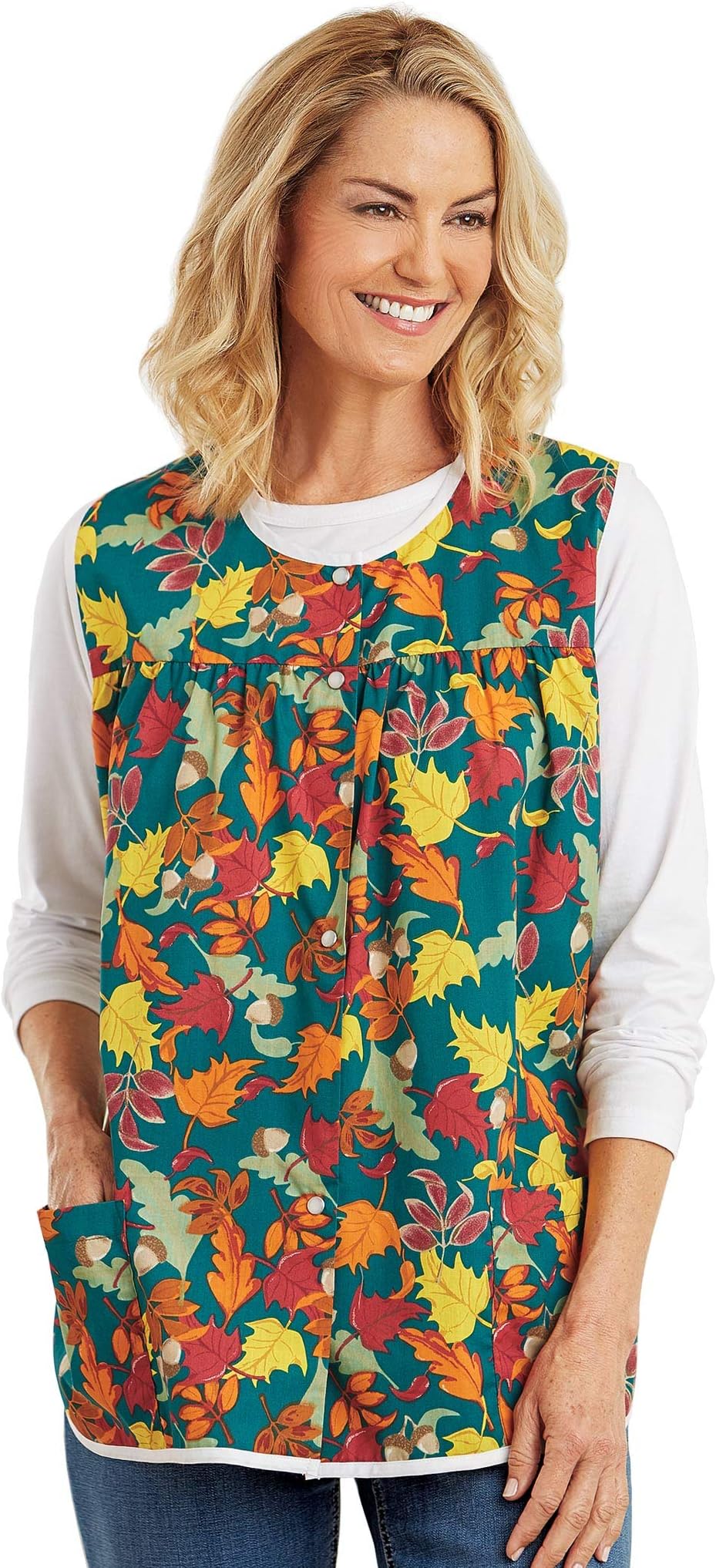 AmeriMark Patterned Women’s Snap Front Cobbler Apron Vest with Two Patch Pockets