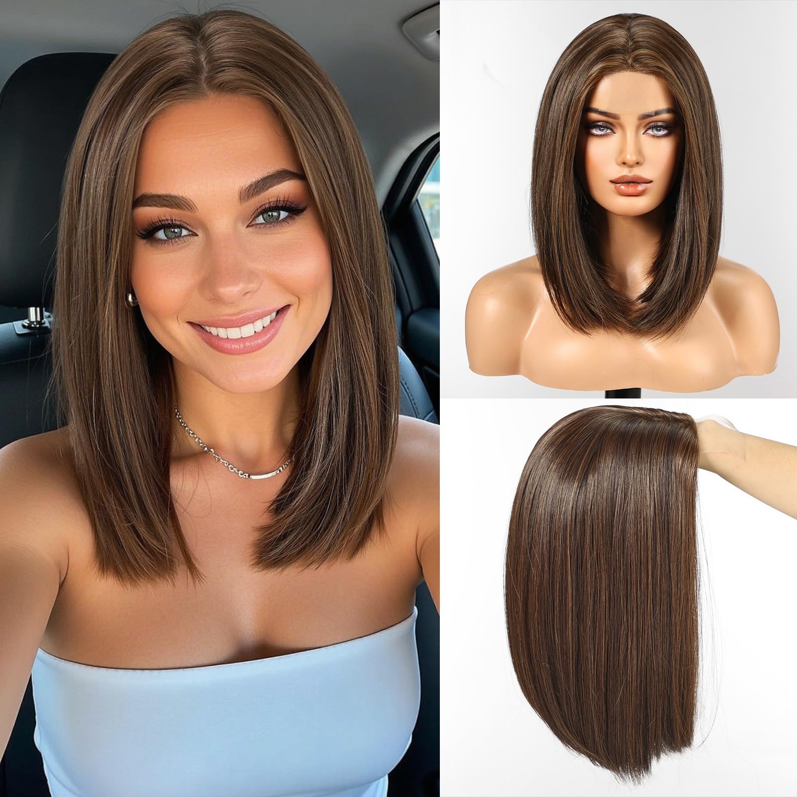 WOKESTAR Bob Wigs for Women Middle Part Bob Style Heat Resistant Fibre Synthetic Heat Resistant Wigs Brown Color — image 1