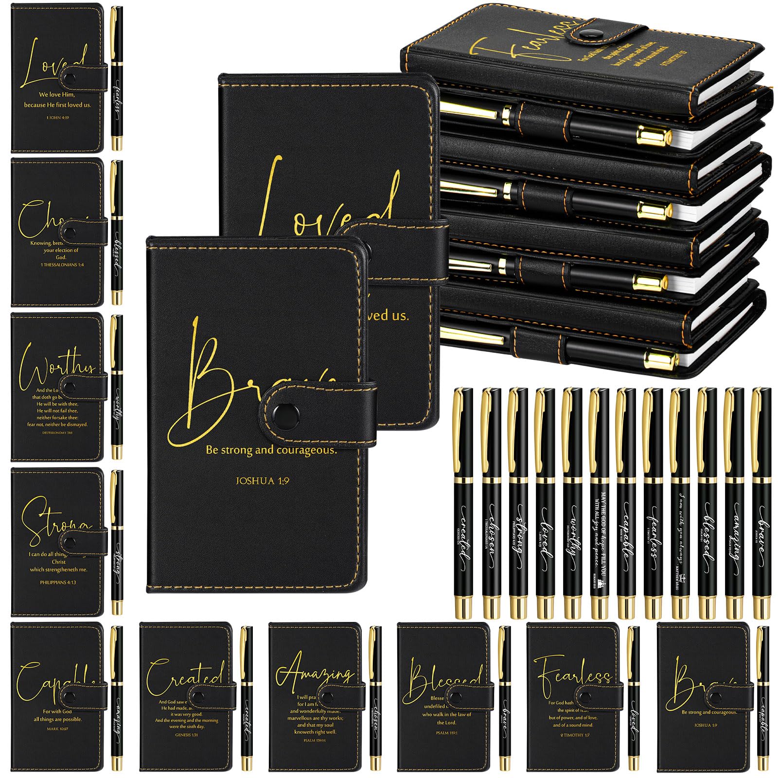 Photo 1 of Spakon 30 Sets Christian Gifts Bulk Church Leather Notebook with Pen Pastor Appreciation Gifts Clergy Sunday School Teacher Prayer Journal Religious Bible Study Supplies (Bible Verse)
