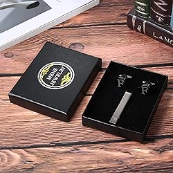 LOYALLOOK Black Initial F Cufflinks and Tie Clip