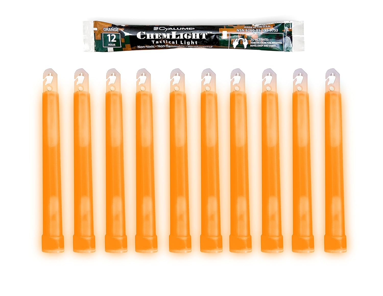 Cyalume ChemLight Military Grade Chemical Light Sticks – 12 Hour Duration Light Sticks Provide Intense Light, Ideal as Emergency or Safety Lights, for Tactical Applications, Hiking or Camping and Much More, Standard Issue for U.S. Military Personnel – Orange, 6” Long (Pack of 10)