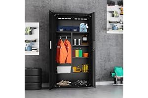PETONLINE Metal Storage Cabinets Locker for Home Office, 71" Garage Storage Cabinet with Lockable Door, Adjustable Shelves and Hanging Rod, Steel Wardrobe Cabinet for Bedroom, Garage, Employees, School, Gym