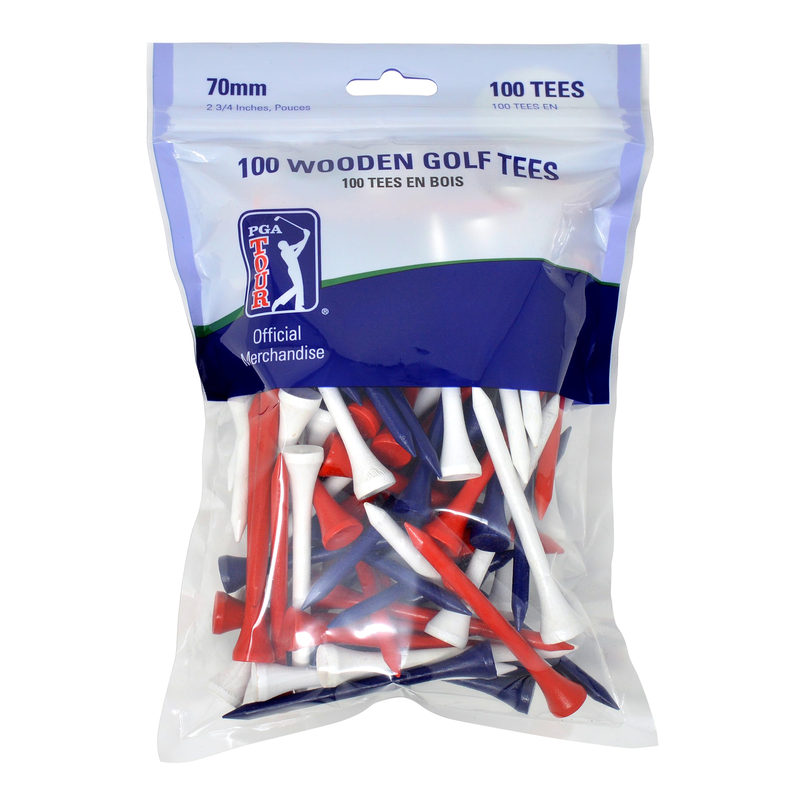 PGA TOUR Mens Golf-tees Aus Holz, 7 Cm, 100 Stück, Rot/Weiß/Blau Wooden Golf Tees, Red/White/Blue, 100 X 7 Cm EU