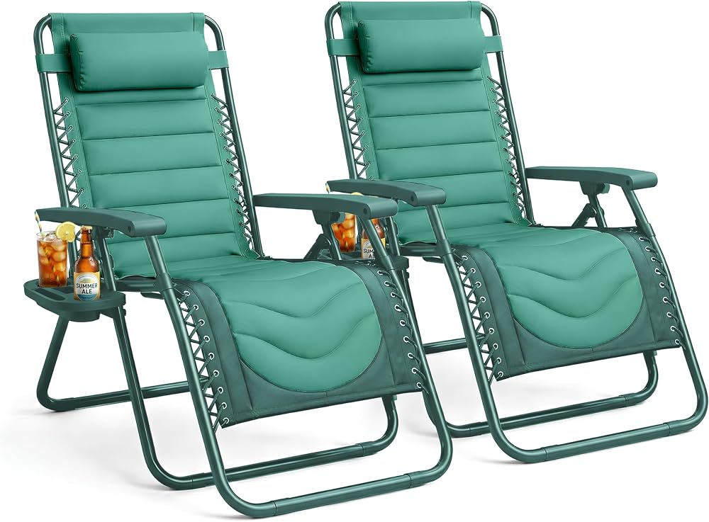 KEPLIN Set of 2 XXL Premium Heavy Duty Padded Zero Gravity Chairs