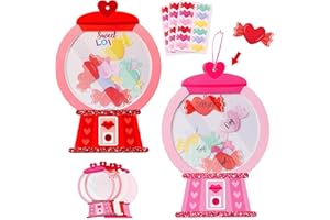 WATINC Valentine’s Day Gumball Machine Craft Kits, 20Pack DIY Valentines Heart Bubble Gum Machine Crafts Hanging Ornaments with Candy Cards, Sweet Decor for School Classroom Party Fun Art Activities