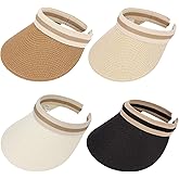 MULIMU 4 Pcs Straw Sun Visor Hat for Women Summer UV Protection Wide Brim Ponytail Straw Beach Cap Women's Style Golf Cap Sun Visors Black