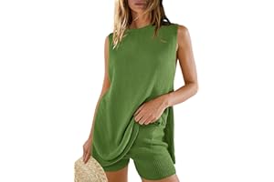 Panadila Womens Summer Lounge Sets 2 Piece Outfits Beach Vacation Outfits Tank Top and Shorts Sweater Matching Set