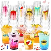 Deekin 120 Pcs Summer Party Cups 12 Oz Disposable Plastic Tropical Hawaiian Luau Clear Pool Drinking Cups Beach Party Supplies for Summer Beach Decoration