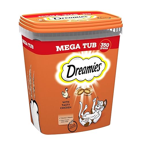 DREAMIES - Chicken Cat Treats - 2x350g - Multipack Snacks 2 Mega Tubs - Bulk Cat Food