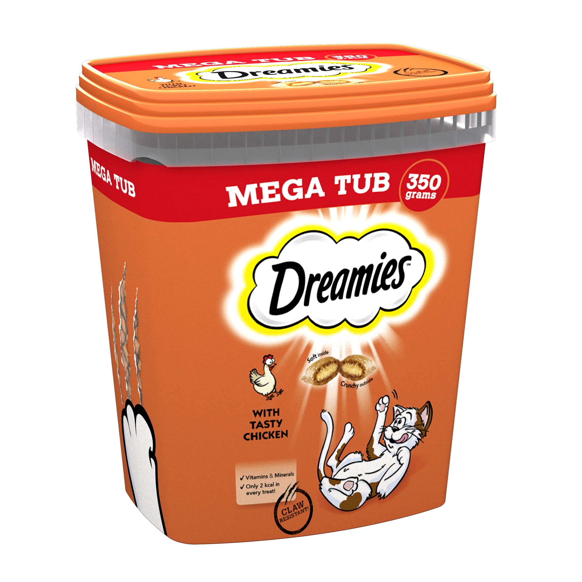 DREAMIES - Chicken Cat Treats - 2x350g - Multipack Snacks 2 Mega Tubs - Bulk Cat Food