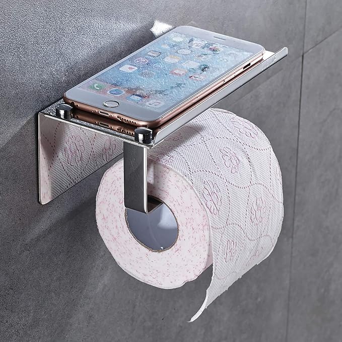 Toilet Tissue Rack with Moblie Phone Holder Stand, Adhesive