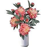 ARTIFIPLANT Coral Pink Peonies Artificial Flowers,4 Pcs Fake Silk Peonies with Stems Real Look,Peony Bush for Home Decor (4, Coral Pink)