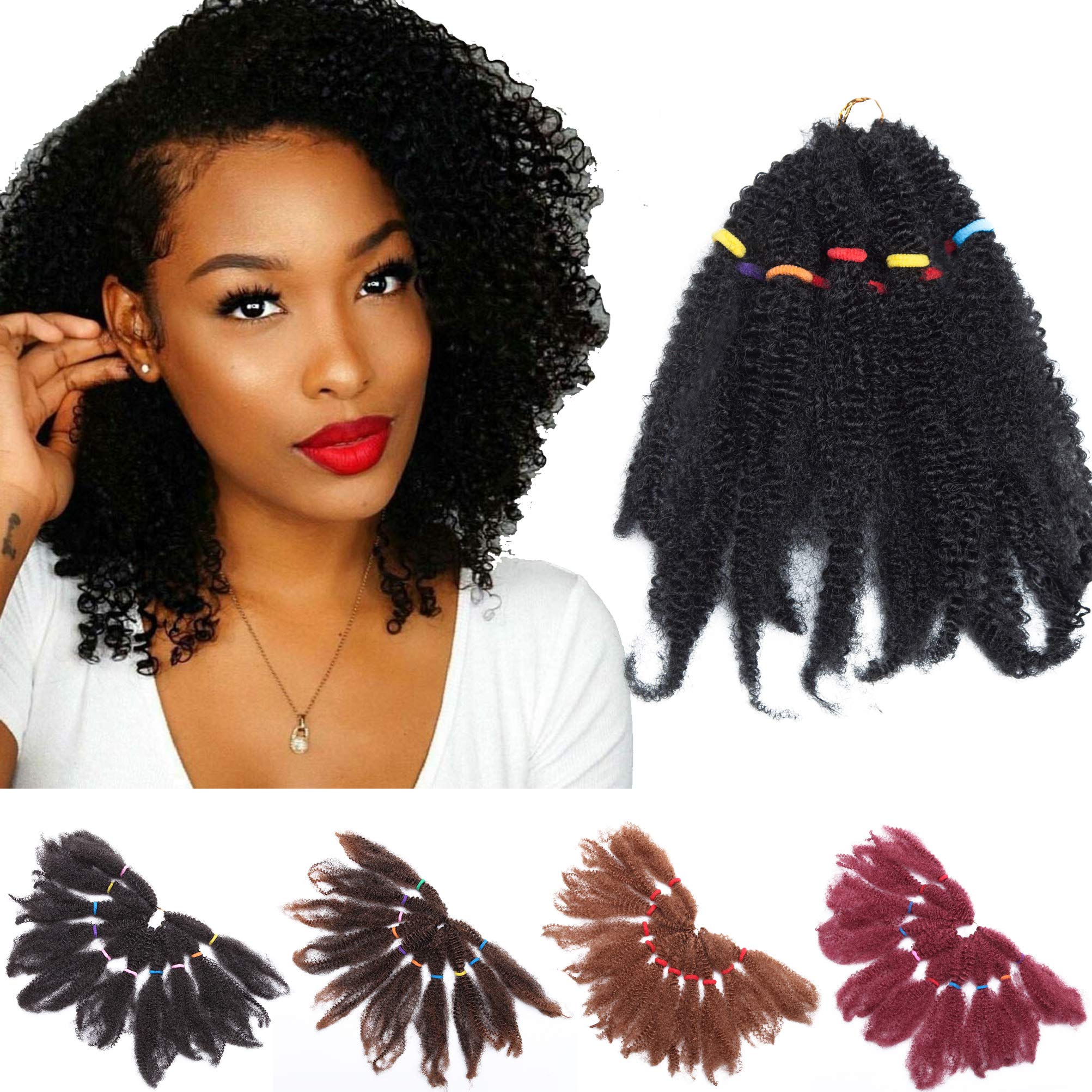 Curly Crochet Hair Bulk Braiding Hair 11 inch 6 Packs Kinky Twist Crochet Afro Kinky Twists Crochet Hair Extensions Synthetic Hair Hairpiece Dark Black