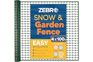 ZEBRO 4' x 100' Green Plastic Garden Fence Roll – Light Duty Mesh Fencing for Temporary Fence, Snow, Garden Netting, Animal Barrier, Agricultural Fencing & Lawn Protection
