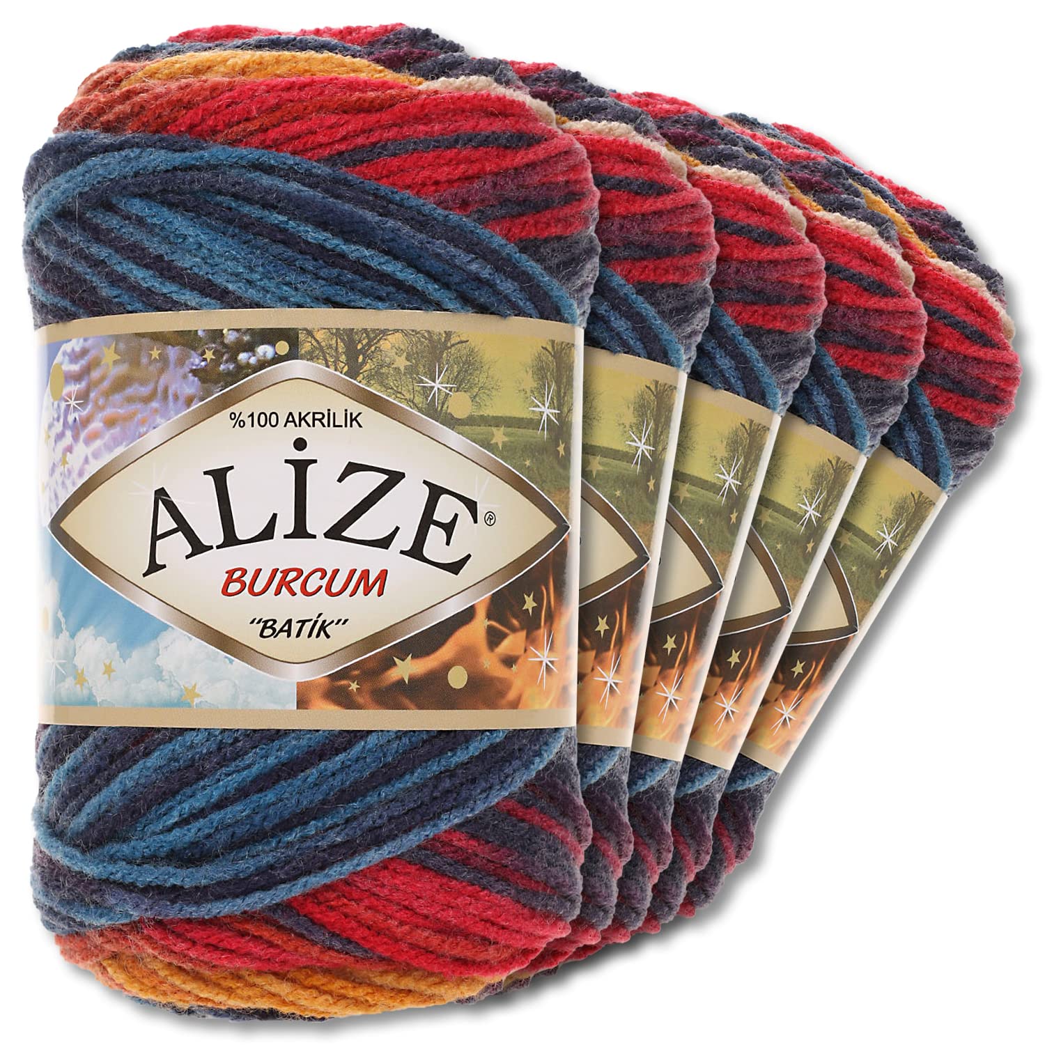 Alize 5 x 100 g Balls of Burcum Batik Premium Wool, 100% Acrylic, 29 Colours, Colour Gradient Accents, Crochet Knitting, Clothing (4340)