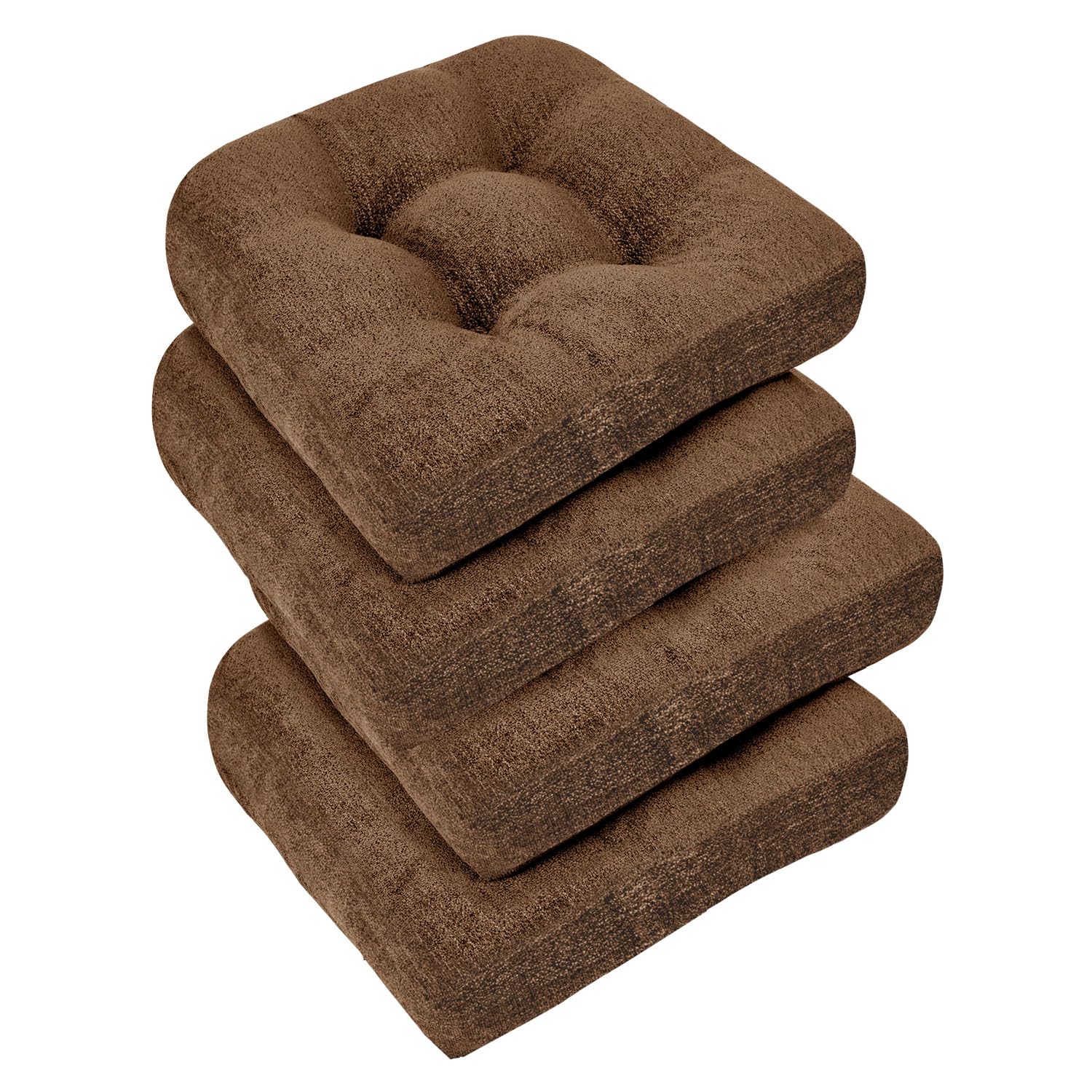 Photo 1 of downluxe Chair Cushions for Dining Chairs 4 Pack, Tufted Indoor Chair Pads with Non-Slip Bottom, U-Shaped Kitchen Chair Cushions, 17"x17"x4", Brown