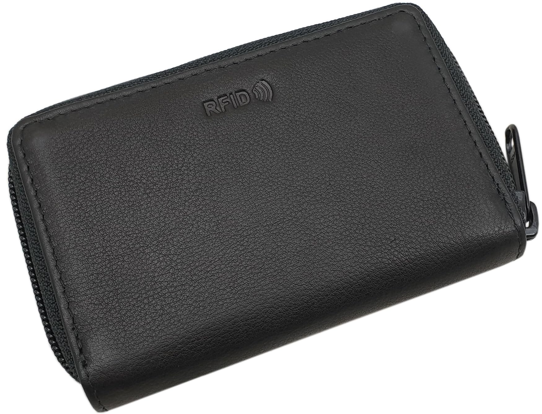 myledershop Leather Credit Card Case with 13 Pockets 7cm x 1.5cm x 11cm with RFID & NFC Blocking in Black