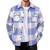 COOFANDY Men's Flannel Jacket Fleece Shacket Plaid Shirt Jackets Warm Thick Long Sleeve Button Down Fall Outwear