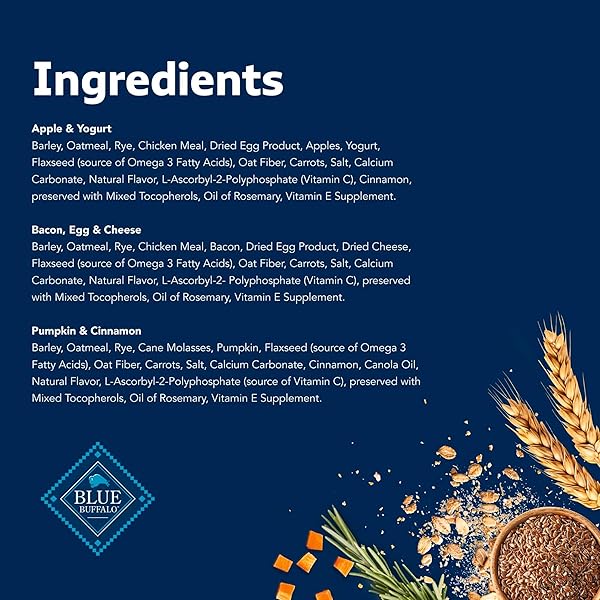 BLUE BUFFALO HEALTH BARS CRUNCHY DOG BISCUITS, VARIETY PACK, BACON, EGG & CHEESE, APPLE & YOGURT, PUMPKIN & CINNAMON, 16-OZ BAGS