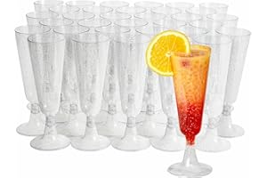 MATANA 50 Premium Plastic Champagne Flutes Silver Glitter 5oz/ 150ml - Reusable Champagne Glasses, Cocktail Glasses, Mimosa G