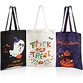 JOYIN 3PCS 15.7" Large Halloween Tote Treat Bag for Trick or Treat, Halloween Goodie Candy Bags, Reusable Black White Canvas Gift for Kid Party Favor Supply, Purple Snack Grocery Tote with Handle