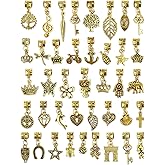 JIALEEY 40Pcs Antique Gold Dangle Charm Beads, Dangle Spacer Beads Bails Connector with Multistyle Pendant Charm Dangler for DIY Bracelet Necklace Jewelry Making