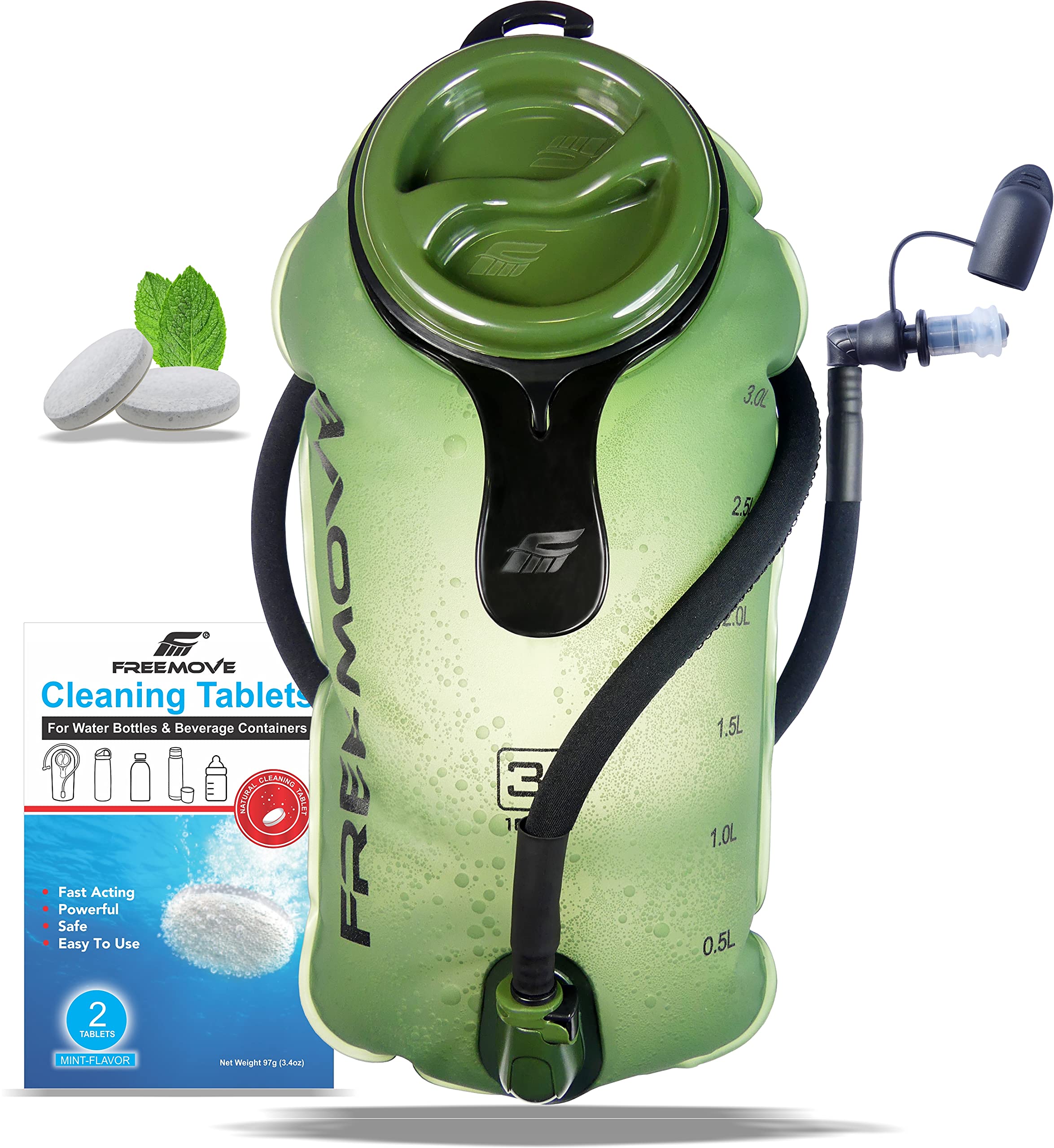 Photo 1 of 3L Water Bladder with Insulated Tube, 2 Cleaning Tablets, Hydration Bladder Pack, Leakproof, Tasteless, BPA Free TPU Material, Large Opening, Quick Release Tube, On/off Valve, Ideal for Water Backpack