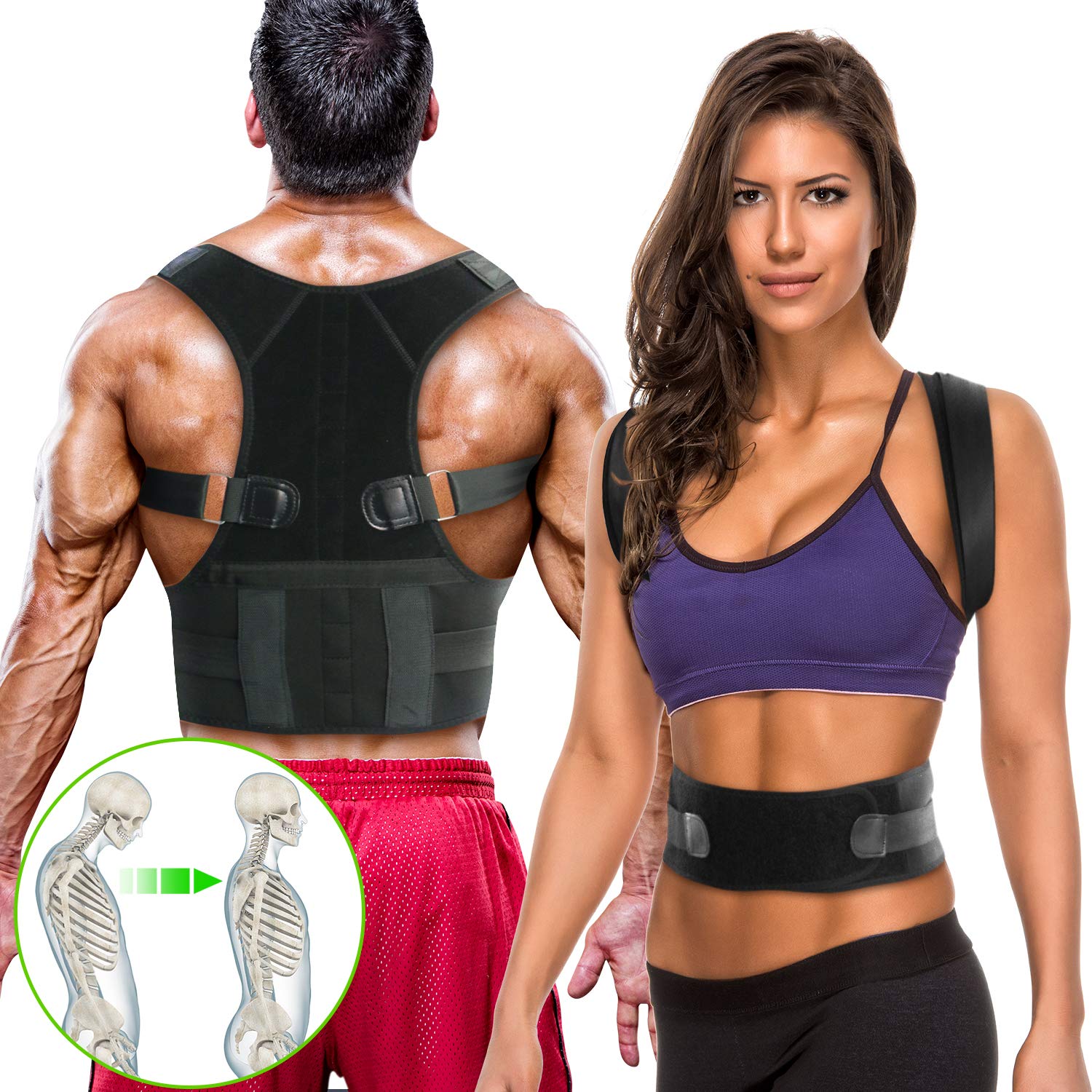 WOSTOO Rückenstützgürtel & Geradehalter zur –Haltungstrainer & Rückengürtel Gegen Rückenschmerzen–Stark Gepolsterte Gurte für Frauen und Männer, Richtmaschine Schulter L