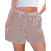 luvamia Striped Shorts for Women High Waisted Beach Casual Drawstring Pull On Elastic Waist Summer Shorts with Pockets