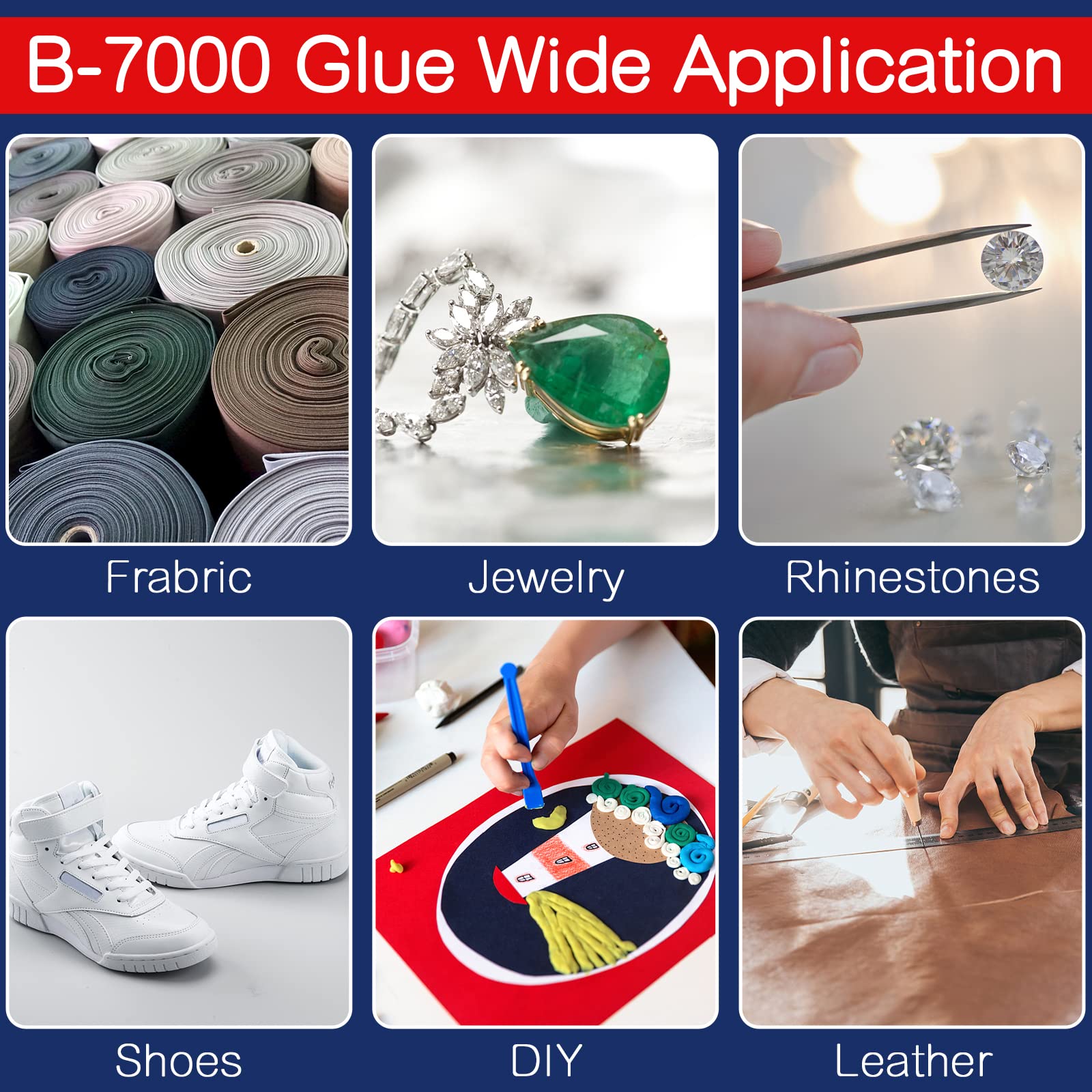 Fabric Glue, Permanent Clear Washable Clothing Glue for All Fabrics, Cotton, Flannel, Denim, Leather, Polyester, Doll Repair, 24 Hours Dry and Waterproof (B-7000 Glue 25ml)