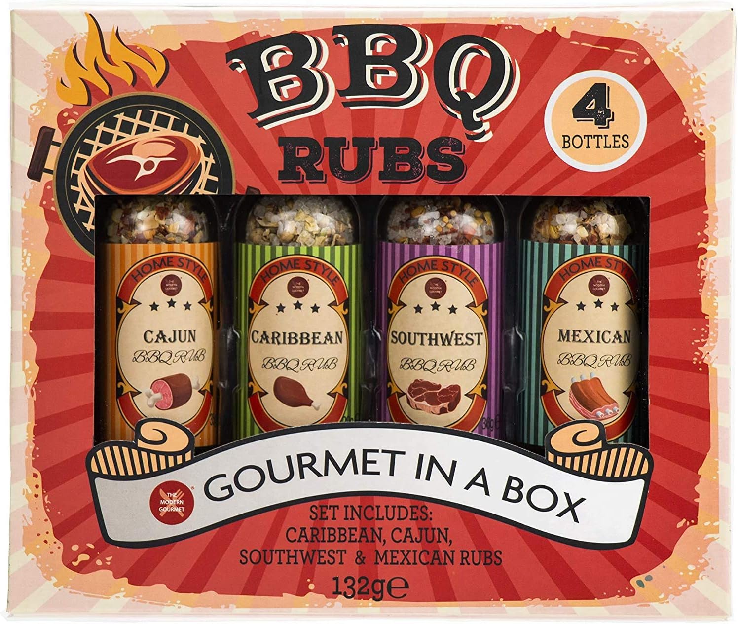 Modern Gourmet Foods, Vintage BBQ Rub Gift Set, Flavours Include Cajun