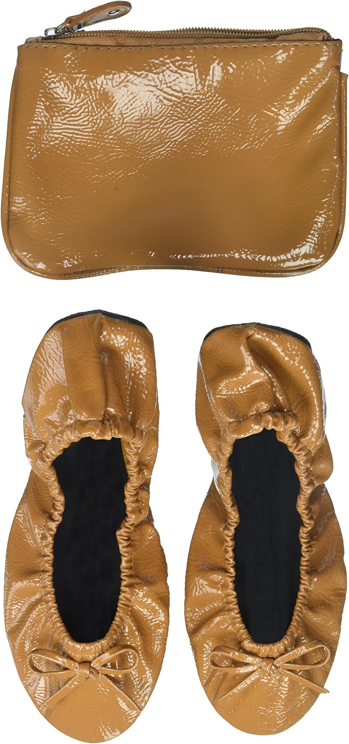 Alora Patent Foldable Flats with Carrying Case, Tan, X-Large