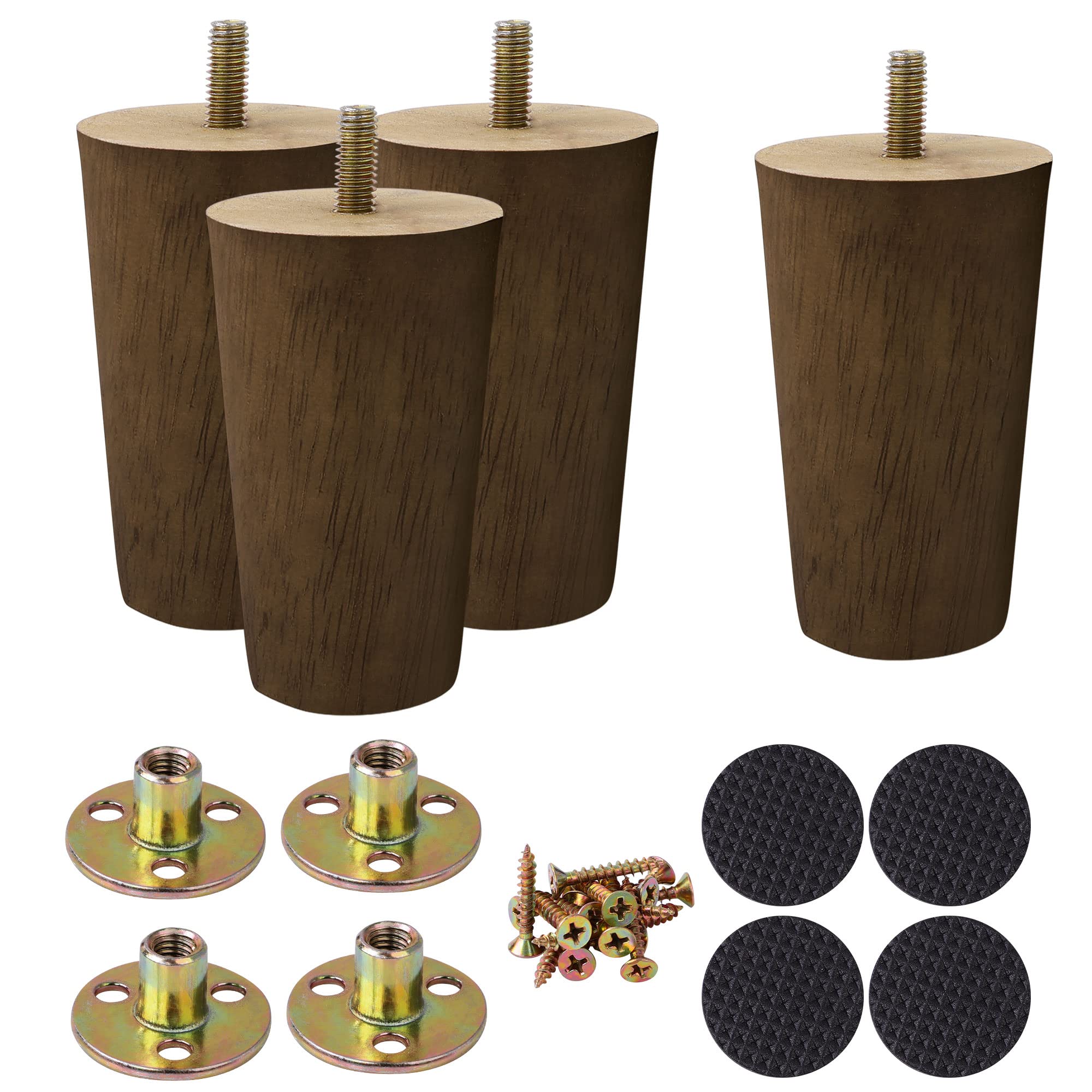 sourcing map Wood Furniture Legs, 4.7 Inch Sofa Legs Round Solid Wood Couch Legs Walnut Color Mid-Century Modern Replacement Feet for Armchair Recliner Coffee Table Dresser Set of 4