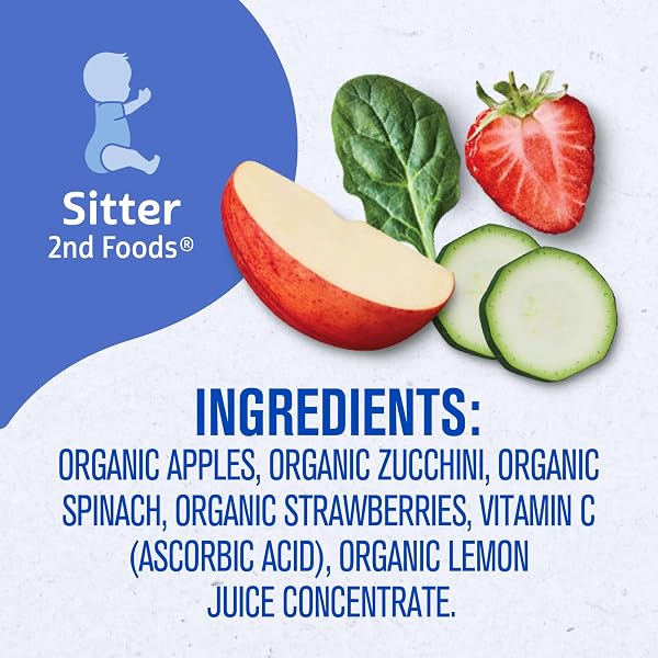 GERBER ORGANIC BABY FOOD POUCHES, 2ND FOODS FOR SITTER, APPLE ZUCCHINI SPINACH STRAWBERRY, 3.5 OUNCE