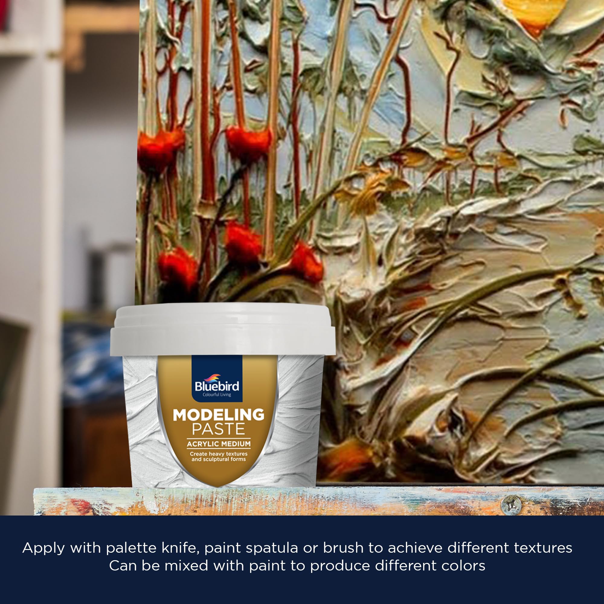 Bluebird Professional Thick Modeling Paste 5.3 Oz / 150GM - High Density, Acrylic Medium - for Texture and Thickness, Dimension Additive (White, 5,3 Oz / 150GM)