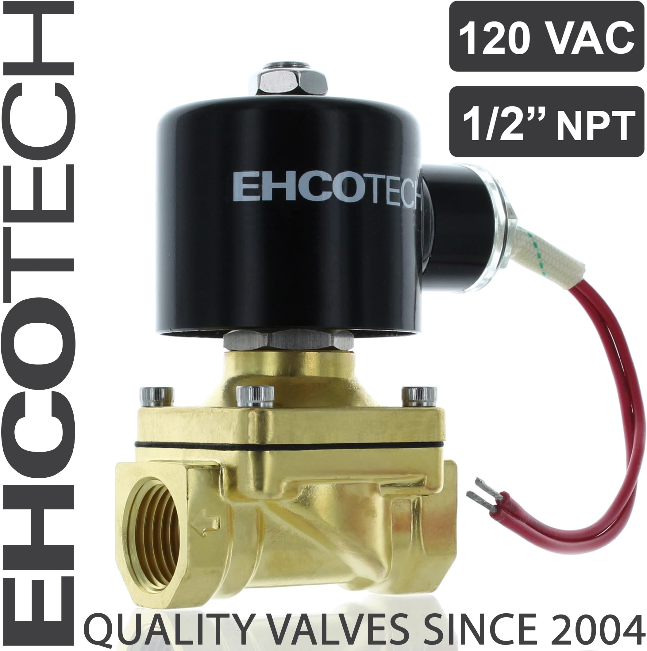 1/2" NPT Brass Solenoid Valve, Normally Closed, 110/115/120VAC