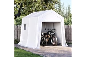 Aoxun 6x8x7 FT Outdoor Portable Storage Shed Tent with Roll-up Zipper Door and Window Portable Carport with Waterproof Tarp Galvanized Steel for Motorcycle, Generator, Bike Storage (White)