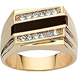 Palm Beach Jewelry Men's Gold-Plated Emerald Cut Natural Black Onyx and Round Crystal Ring