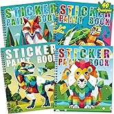 90shine 4PCS Crafts for Kids Ages 4-8 Sticker Paint Books Includes Dinosaur Marine Land Animals Multicolored Design Gifts Create 40 Pictures