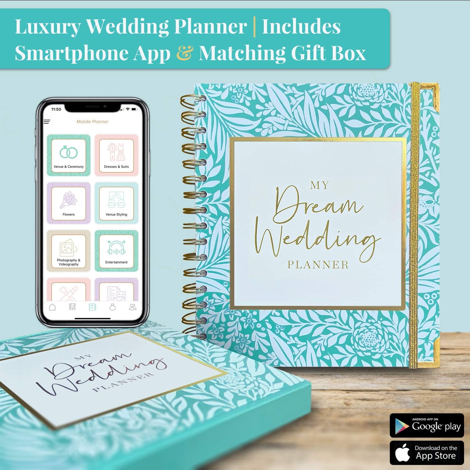 Luxury Wedding Planner Book Organiser - Engagement Gift for couples, Turquoise, 63.5 cm - Image 3