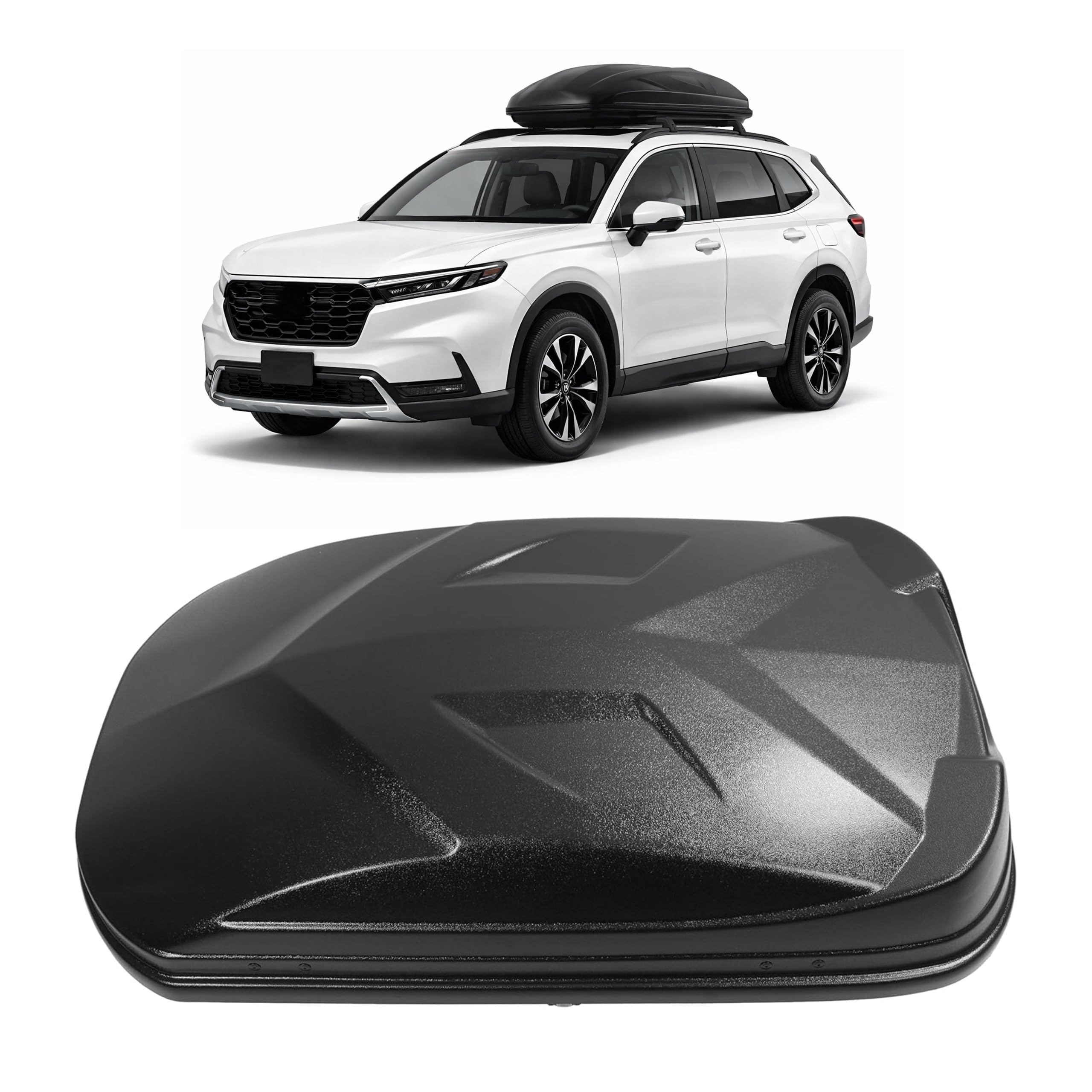 Photo 1 of *** USED/MISSING KEY***ALMULOO Rooftop Cargo Box Carrier Dual-Side Opening Roof Mount,Universal Fit for Cars&SUVs,15 Cubic Feet,Plastic(ABS) Black